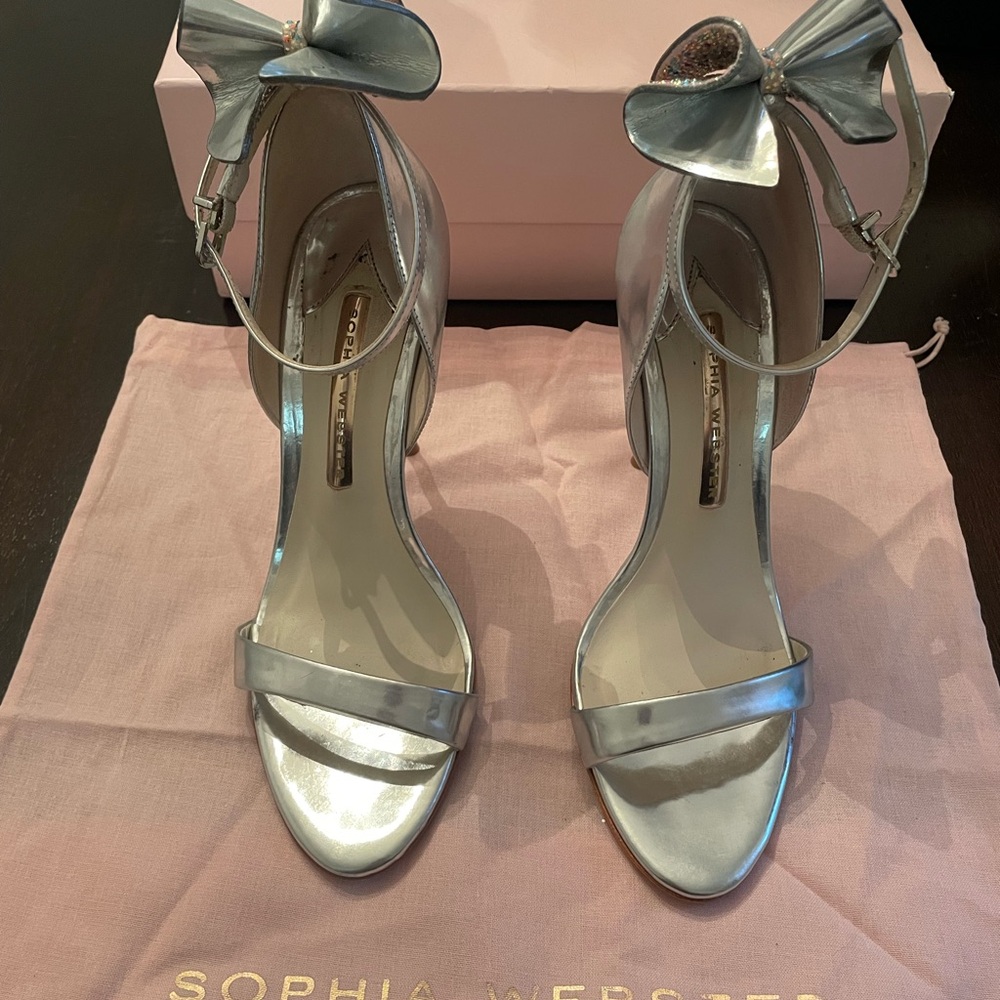 Sophia Webster Metallic Silver Heels with Bow Detail